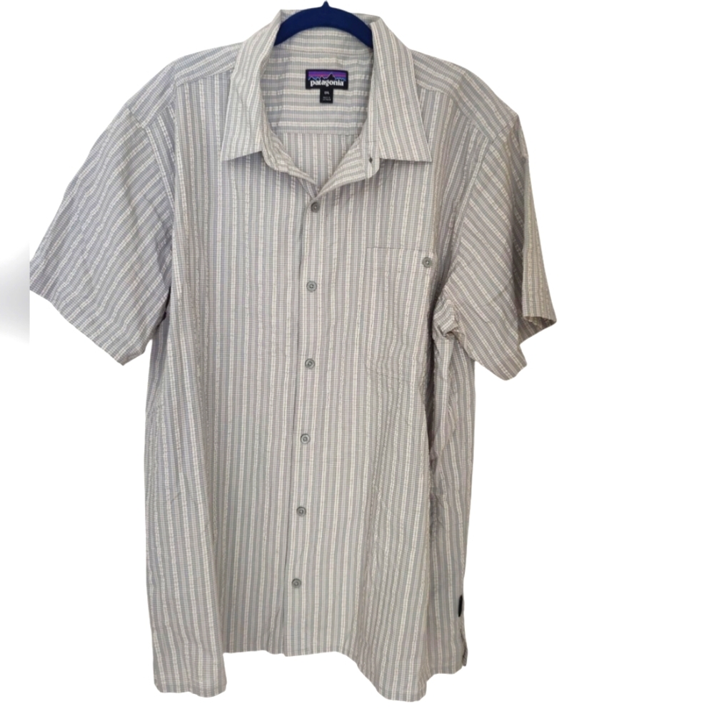 Patagonia Mens Woven Gray and White  Button Down Shirt Size XXL